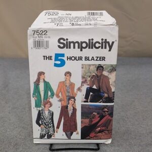 Simplicity 7522 Misses The 5 Hour Blazer Sewing Pattern Size NN 10-16 Uncut